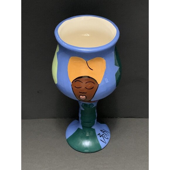Zebi Designs Goblet Glazed Ceramic Baina Colorful Cheerful Collectible Signed - Picture 1 of 10